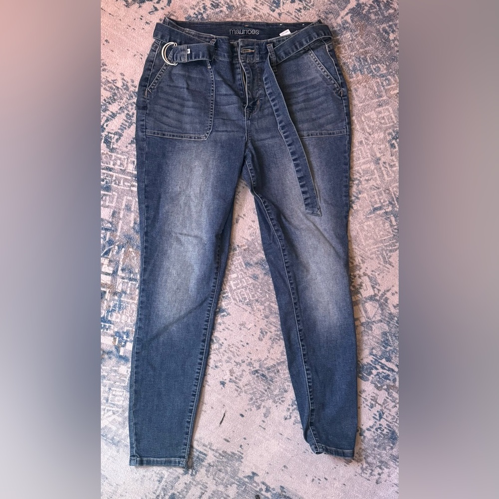 Maurices Blue Skinny Jeans with Stretch and Faded Wash